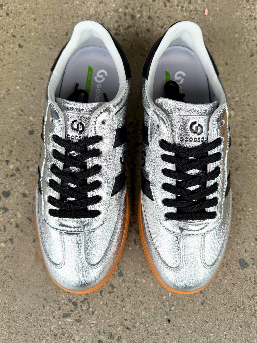 Parallel Metallic Leather Sneaker - Silver / Black - Mabel and Woods