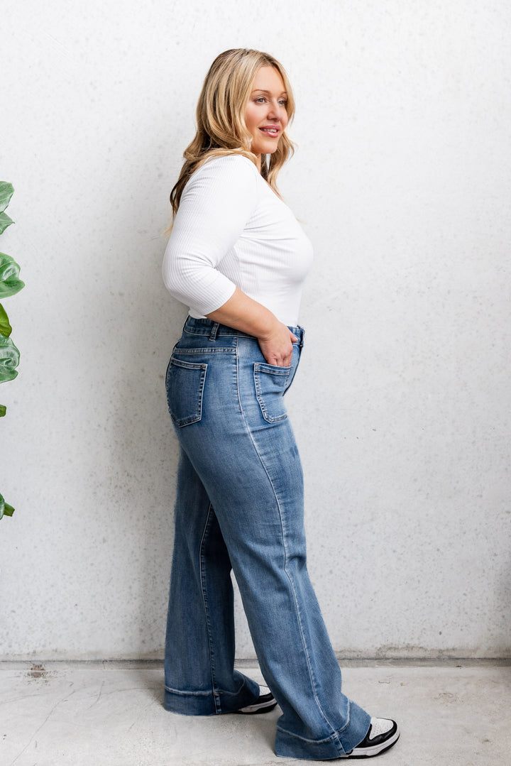 Nicky Wide Leg Jean - Mid Blue