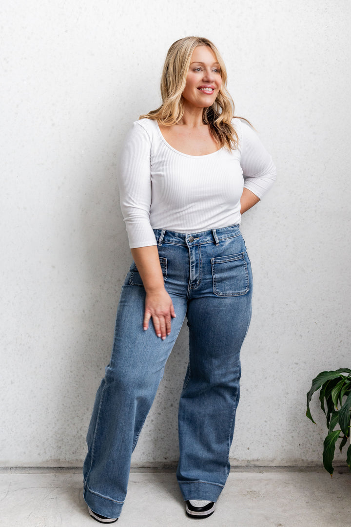 Nicky Wide Leg Jean - Mid Blue