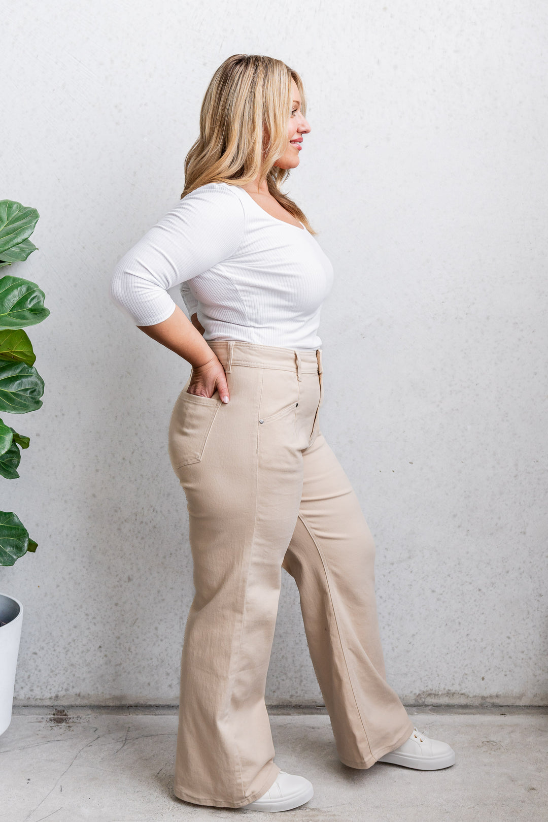 Tara Wide Leg Jean - Latte