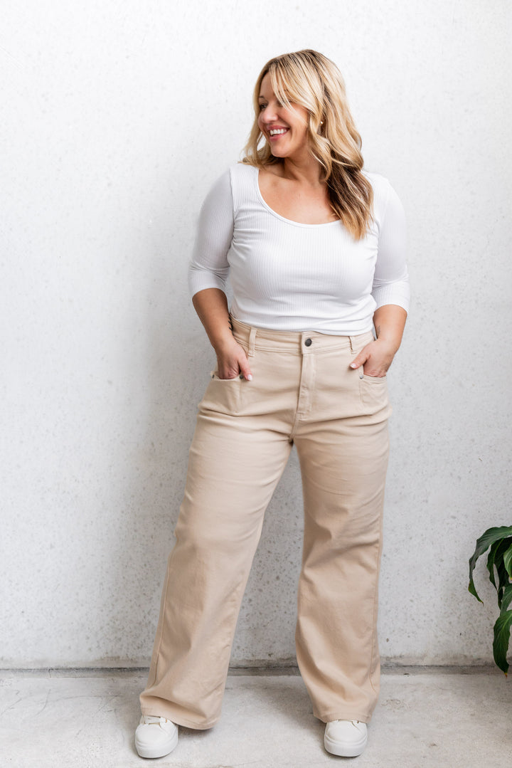 Tara Wide Leg Jean - Latte