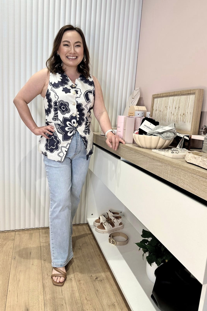 Mayfair Waistcoat - White/Navy