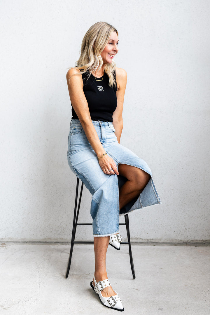 Logo Ribbed Tank - Black