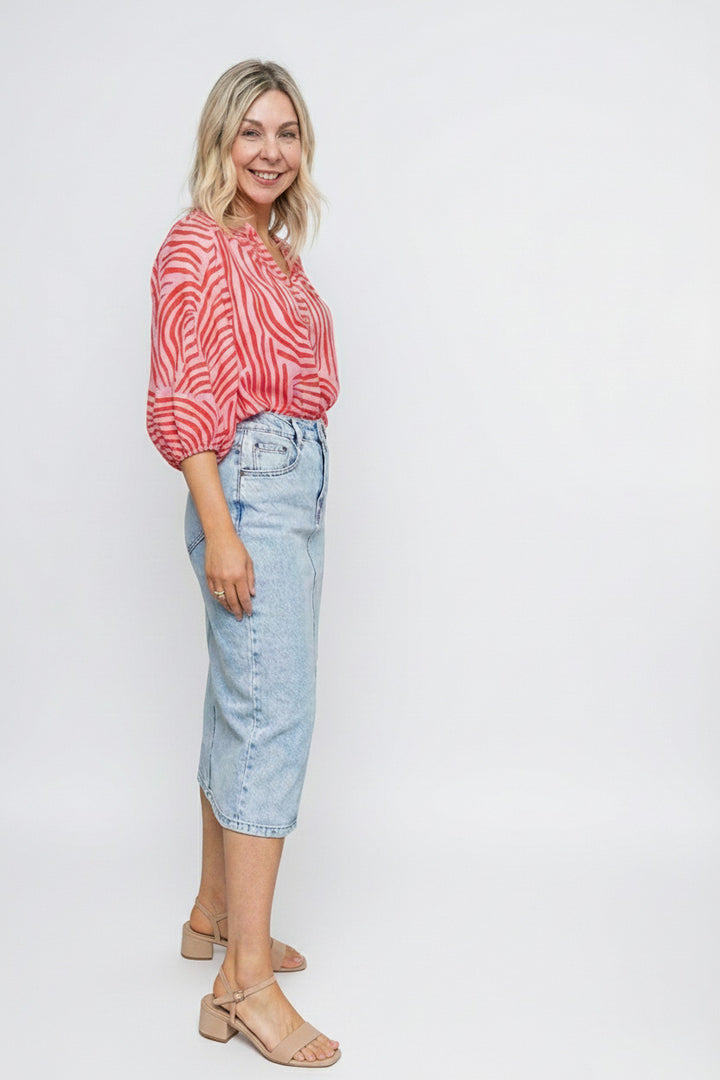 Malta Button Top - Pink/Red