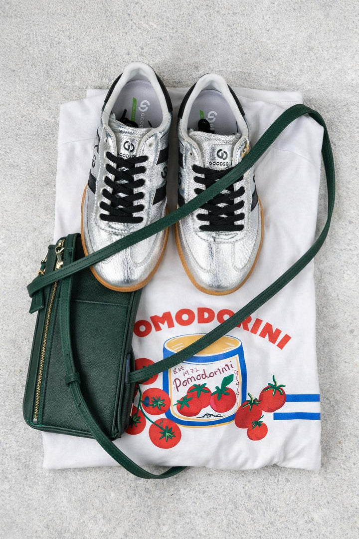 Parallel Metallic Leather Sneaker - Silver / Black - Mabel and Woods