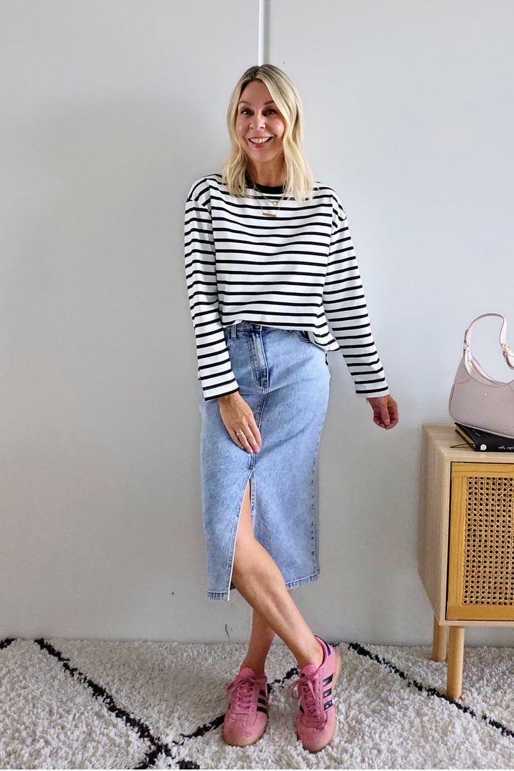 Chapman Stripe Top - White/Green - Mabel and Woods