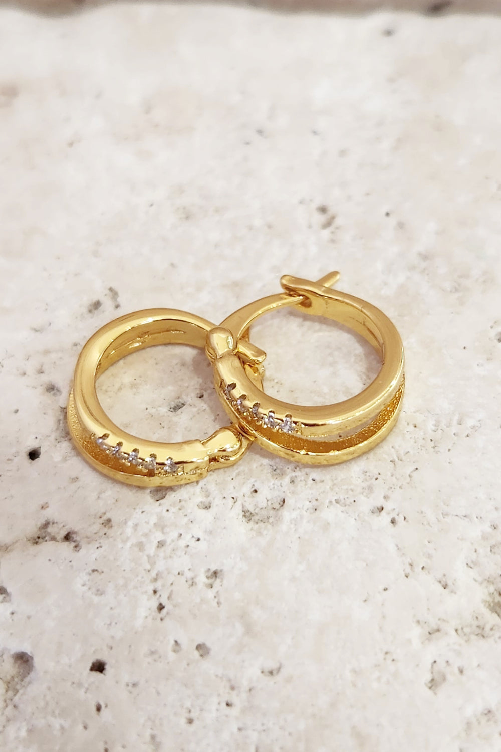 Pave Layer Hoop Earring - Gold - Mabel and Woods