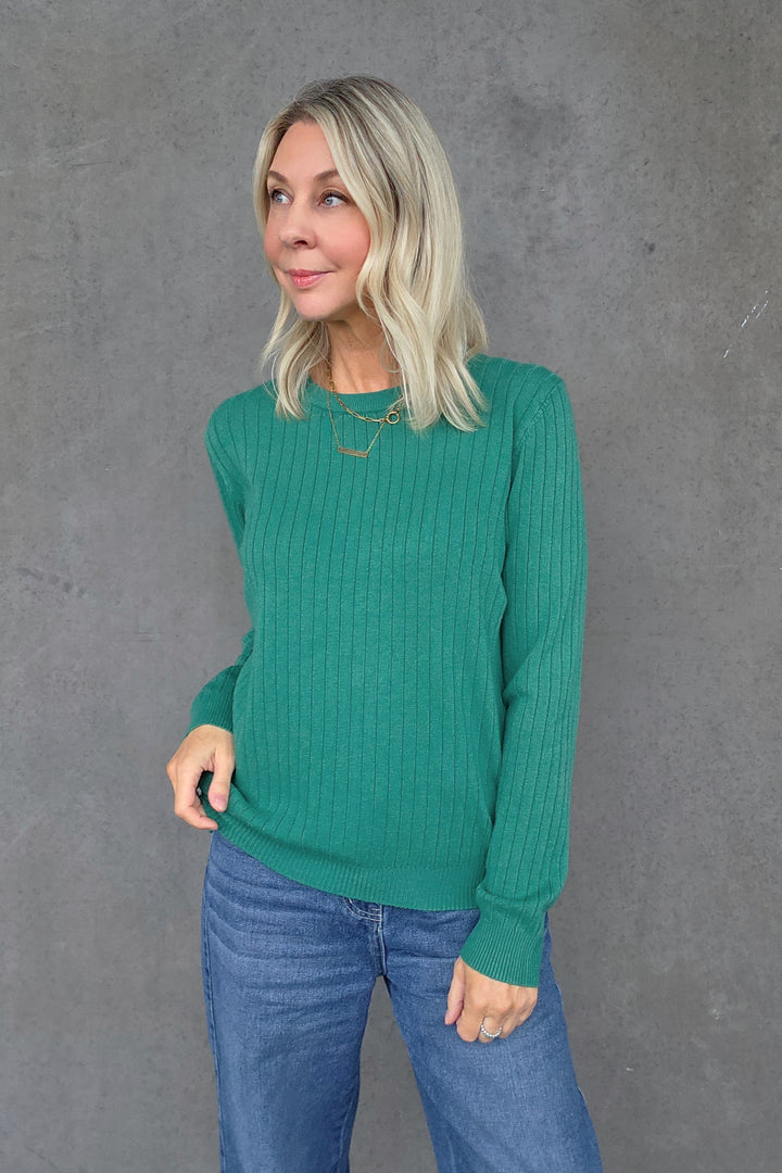 Crew Neck Rib Knit - Emerald - Mabel and Woods