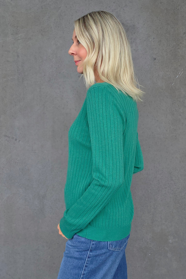Crew Neck Rib Knit - Emerald - Mabel and Woods