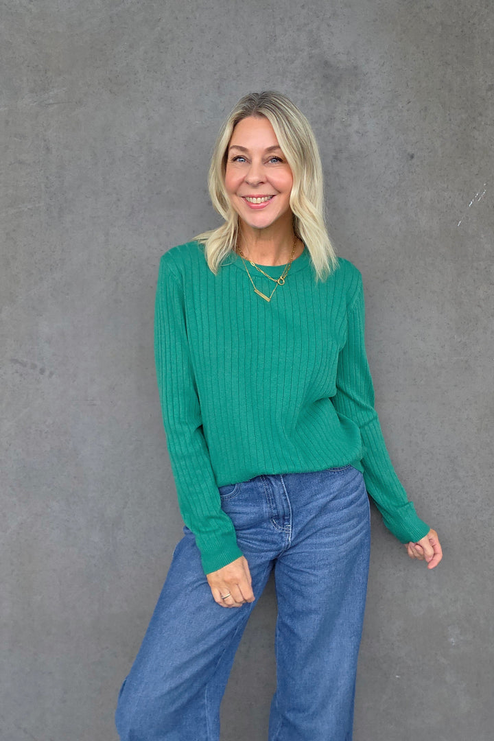 Crew Neck Rib Knit - Emerald - Mabel and Woods