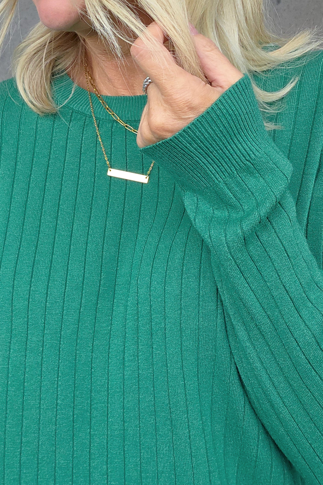 Crew Neck Rib Knit - Emerald - Mabel and Woods