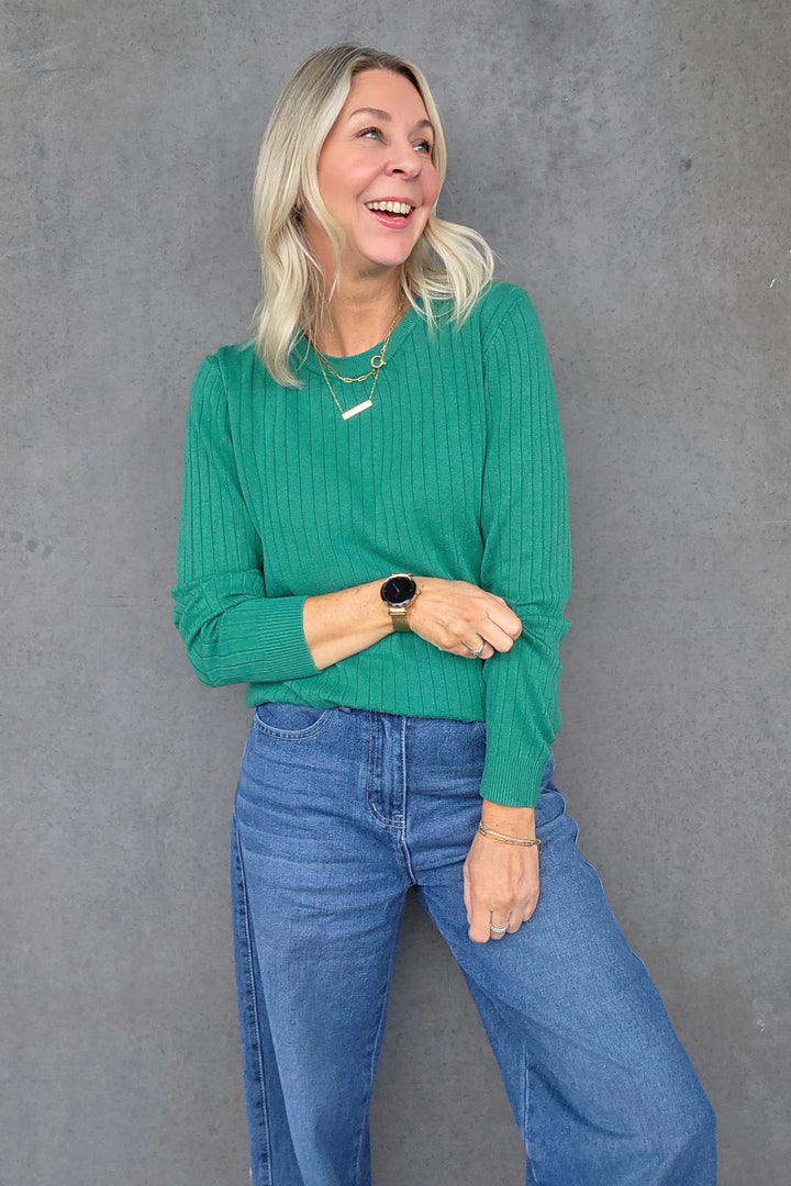 Crew Neck Rib Knit - Emerald - Mabel and Woods