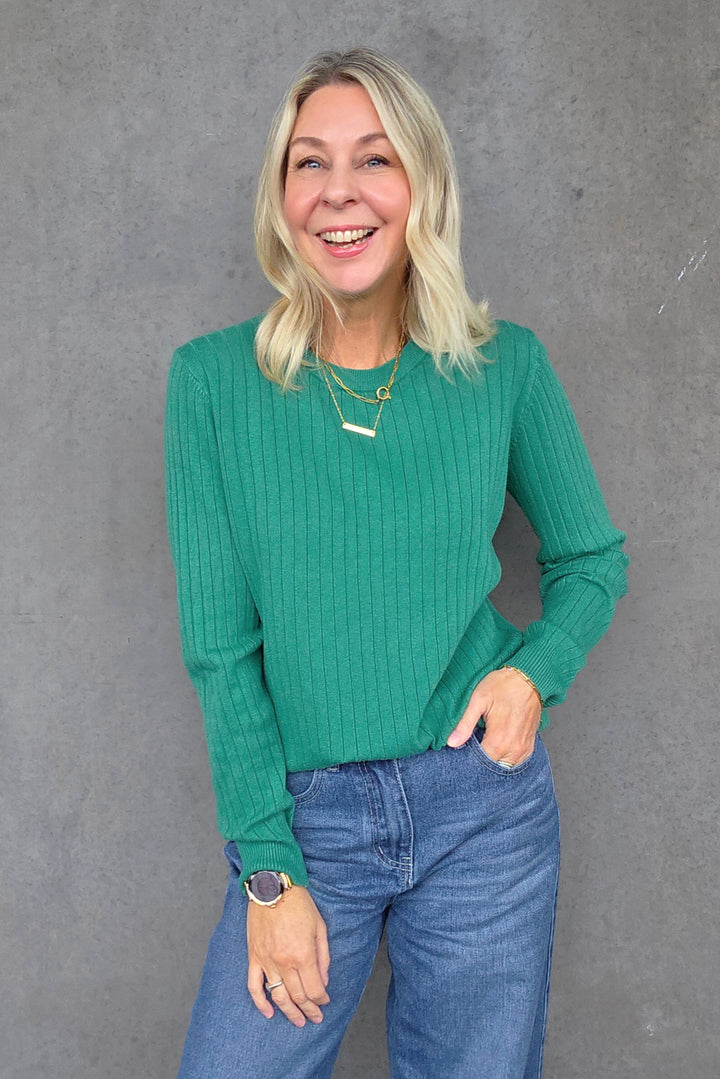 Crew Neck Rib Knit - Emerald - Mabel and Woods