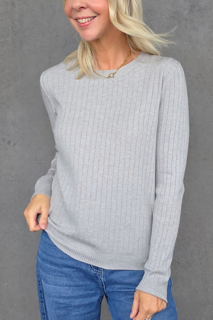 Crew Neck Rib Knit - Grey - Mabel and Woods