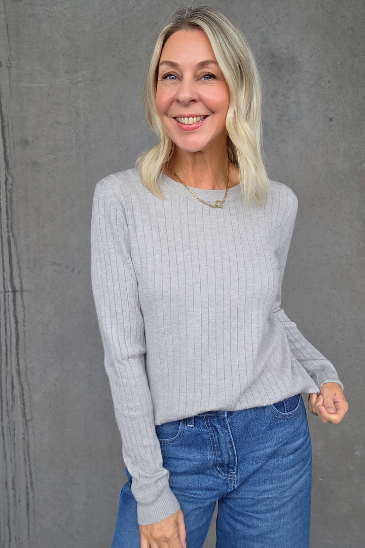Crew Neck Rib Knit - Grey - Mabel and Woods