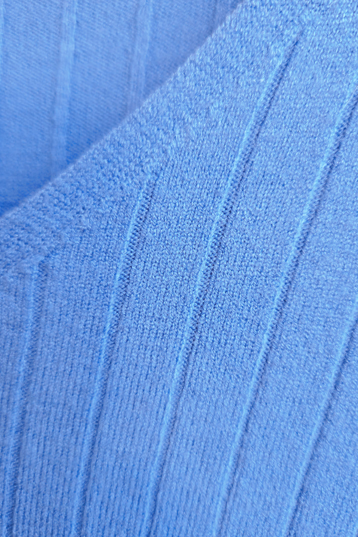 V-Neck Rib Knit - Blue - Mabel and Woods