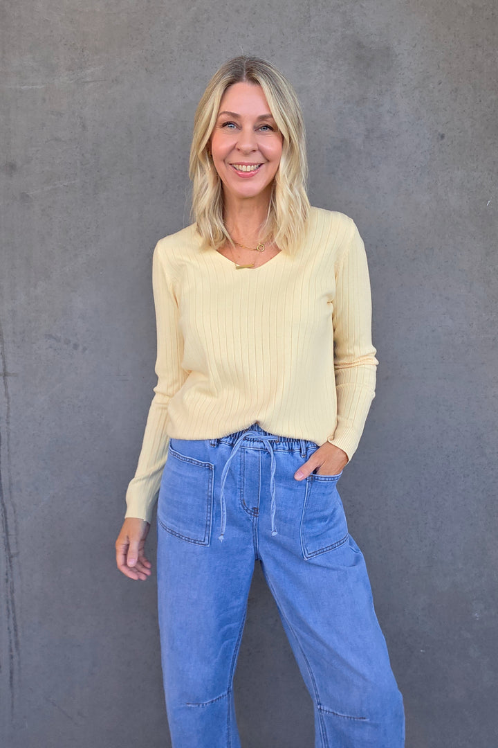 V-Neck Rib Knit - Butter - Mabel and Woods