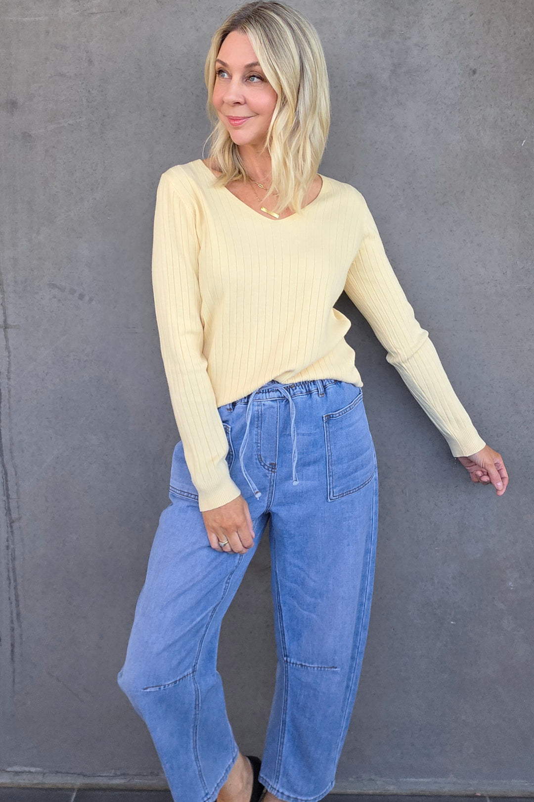 V-Neck Rib Knit - Butter - Mabel and Woods