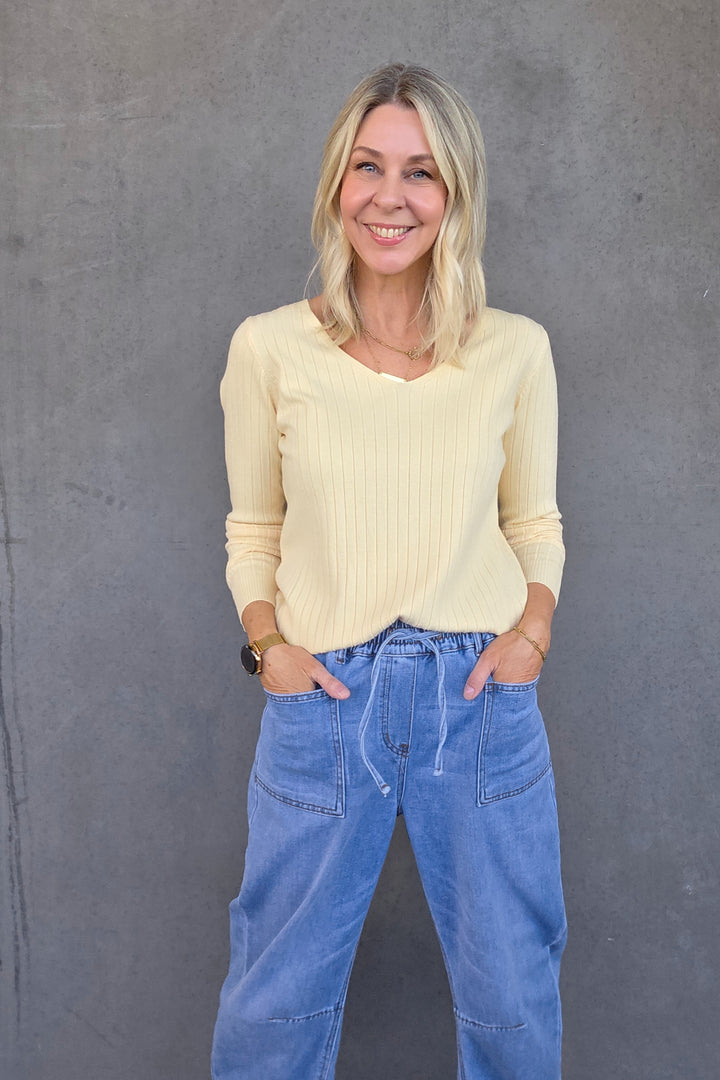 V-Neck Rib Knit - Butter - Mabel and Woods