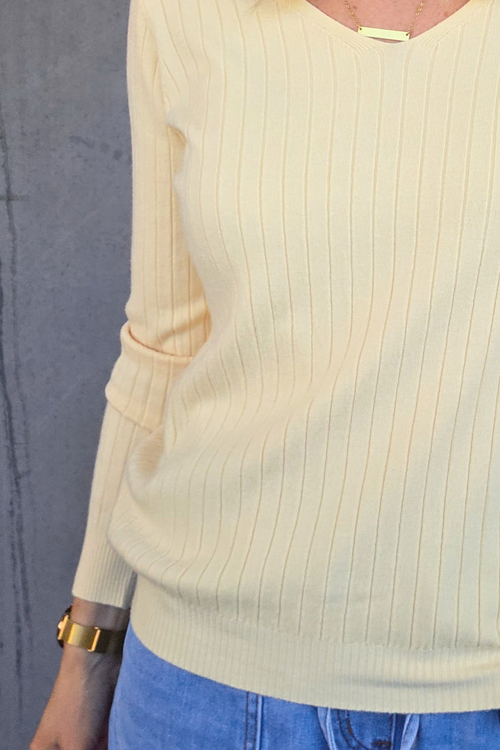 V-Neck Rib Knit - Butter - Mabel and Woods