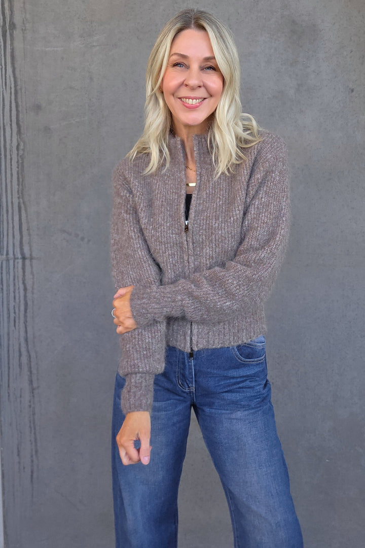 Zip Front Knit Top - Mocha - Mabel and Woods