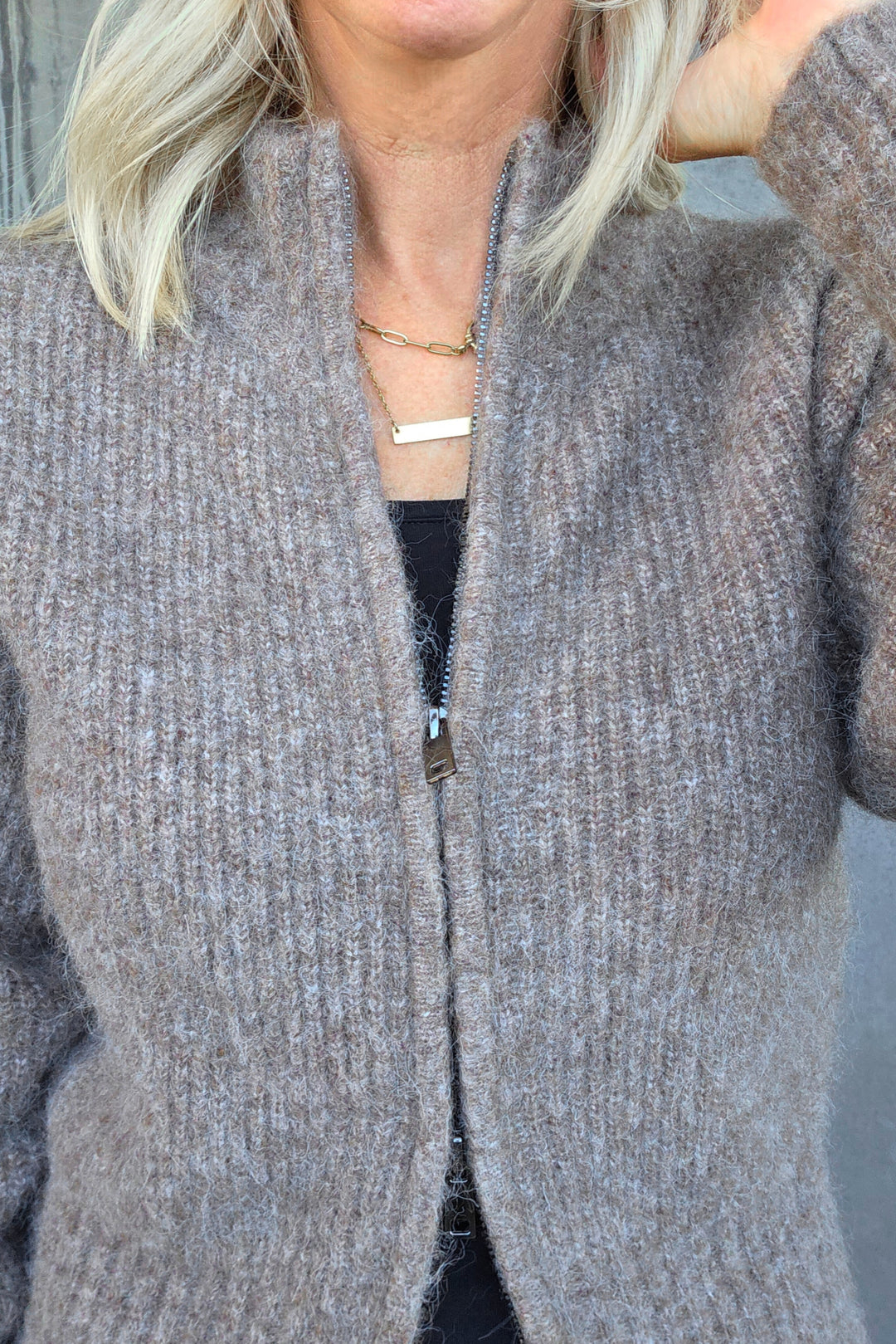 Zip Front Knit Top - Mocha - Mabel and Woods