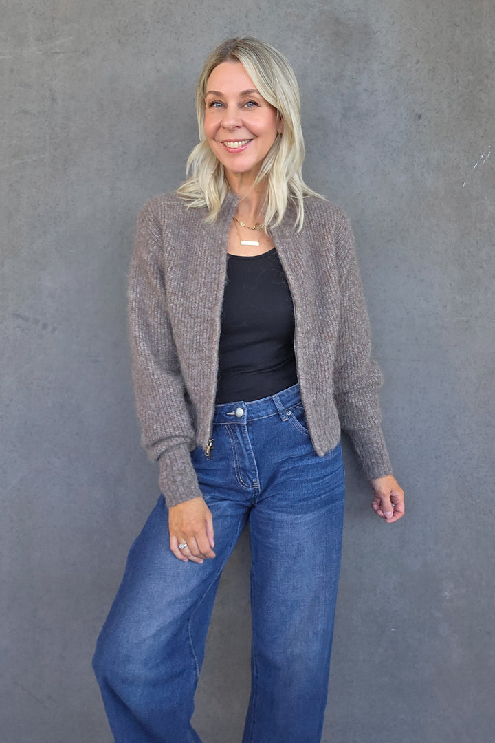 Zip Front Knit Top - Mocha - Mabel and Woods