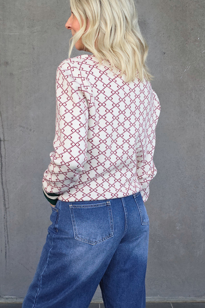 Double Chain Knit -Beige/Burgandy - Mabel and Woods