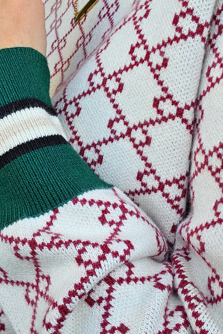 Double Chain Knit -Beige/Burgandy - Mabel and Woods