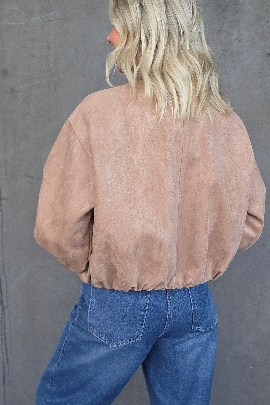 Funnel Neck Suedette Jacket - Latte - Mabel and Woods