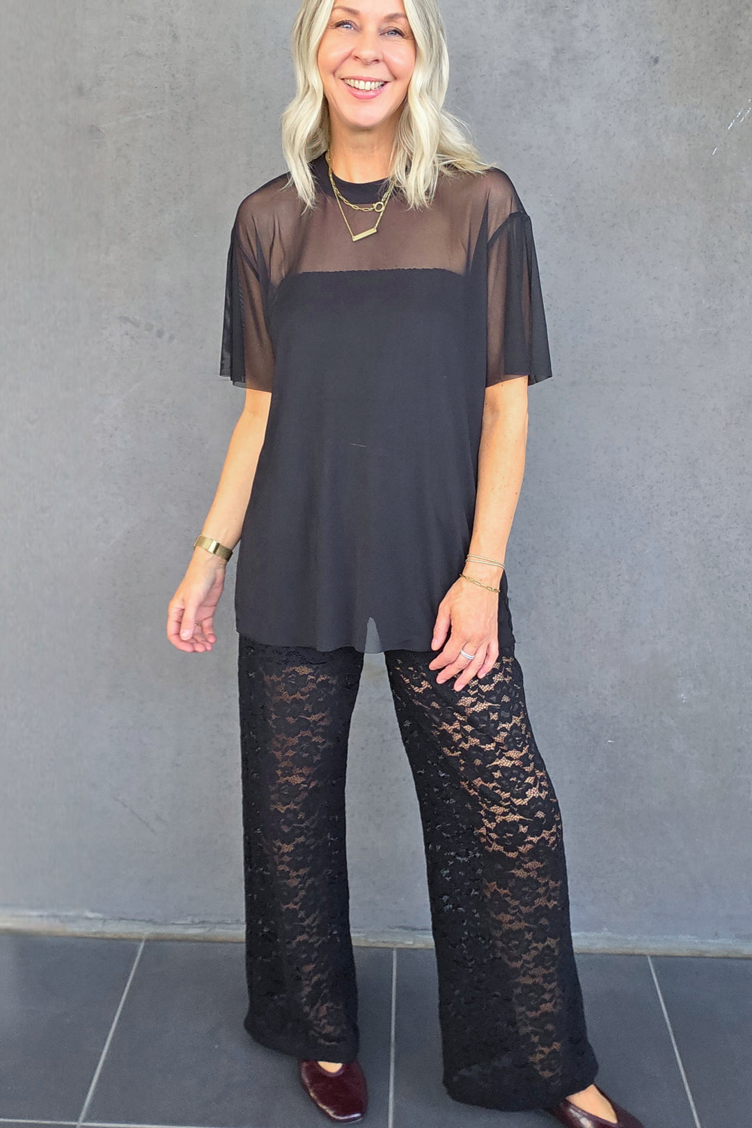 Long Mesh Tee - Black - Mabel and Woods