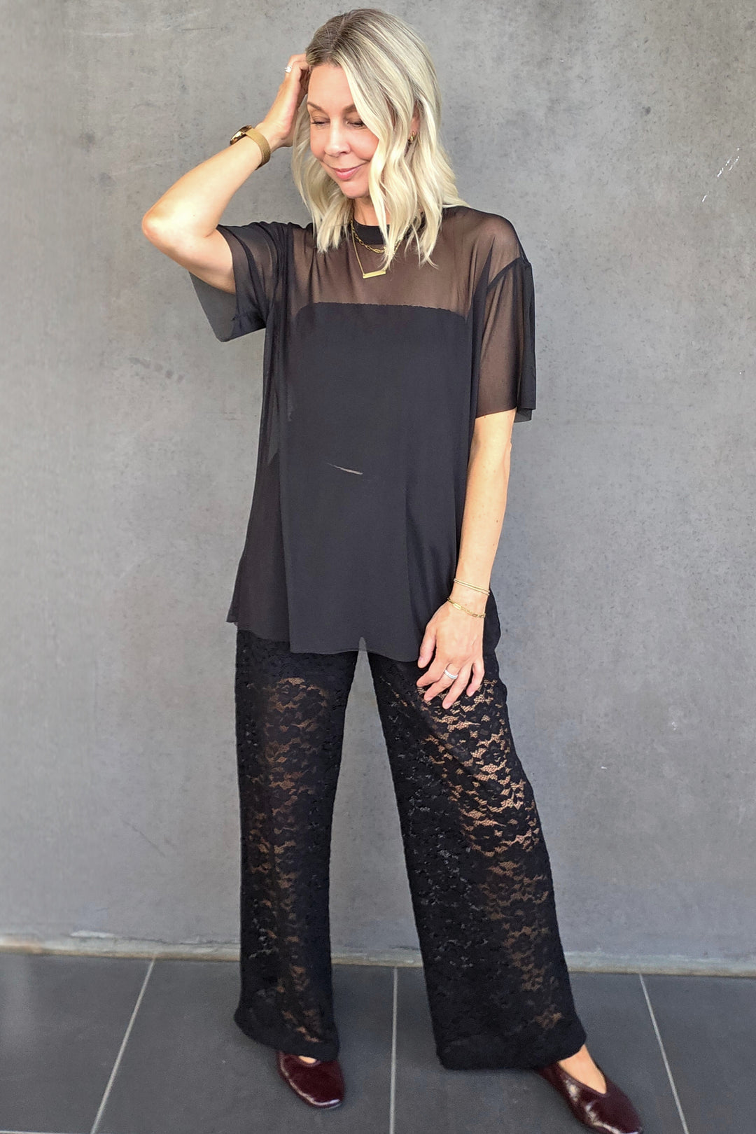 Long Mesh Tee - Black - Mabel and Woods