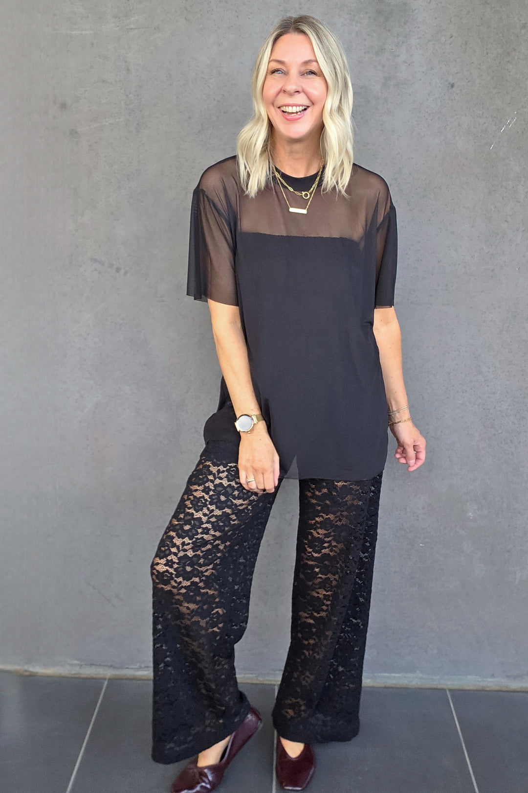 Long Mesh Tee - Black - Mabel and Woods