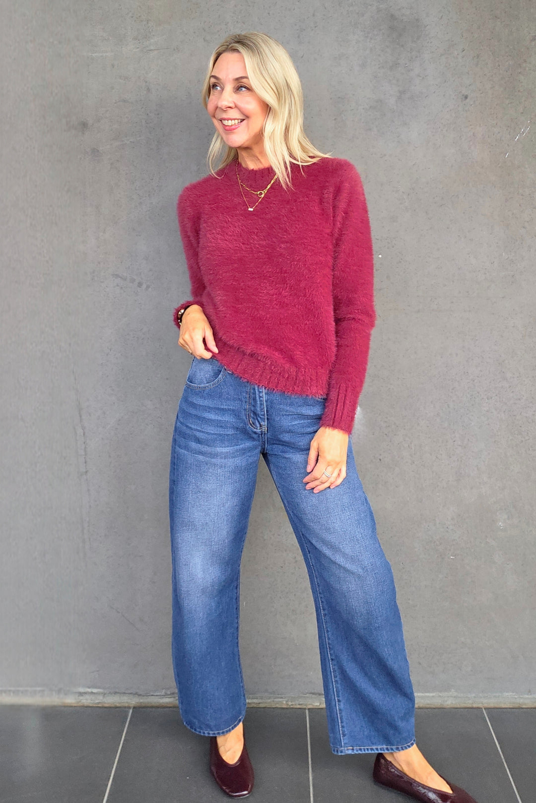 Fluffy Crop Knit - Wine - Mabel and Woods