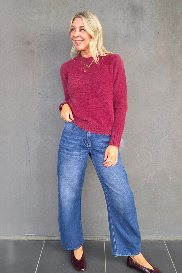 Fluffy Crop Knit - Wine - Mabel and Woods