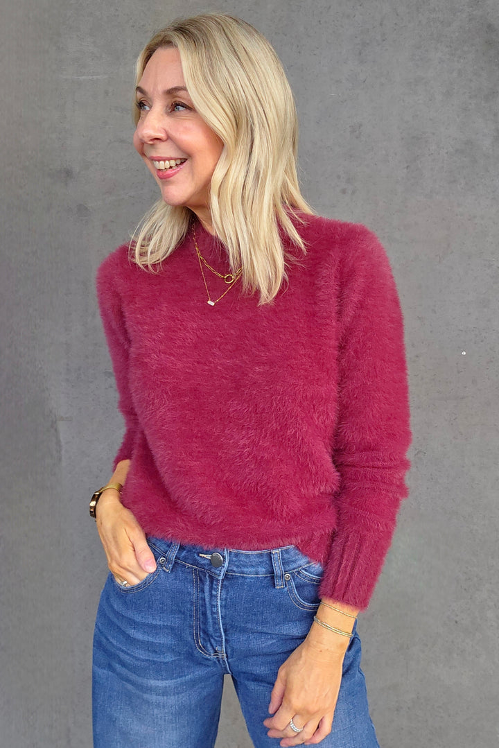 Fluffy Crop Knit - Wine - Mabel and Woods