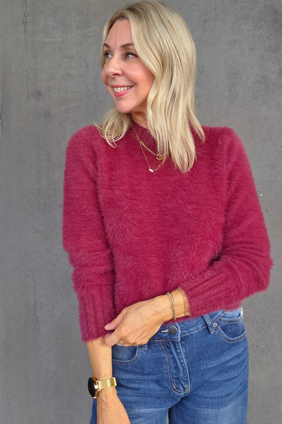 Fluffy Crop Knit - Wine - Mabel and Woods