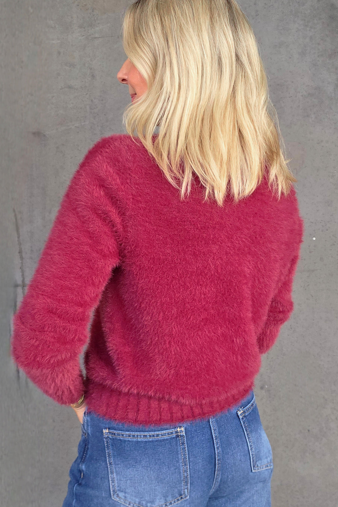 Fluffy Crop Knit - Wine - Mabel and Woods