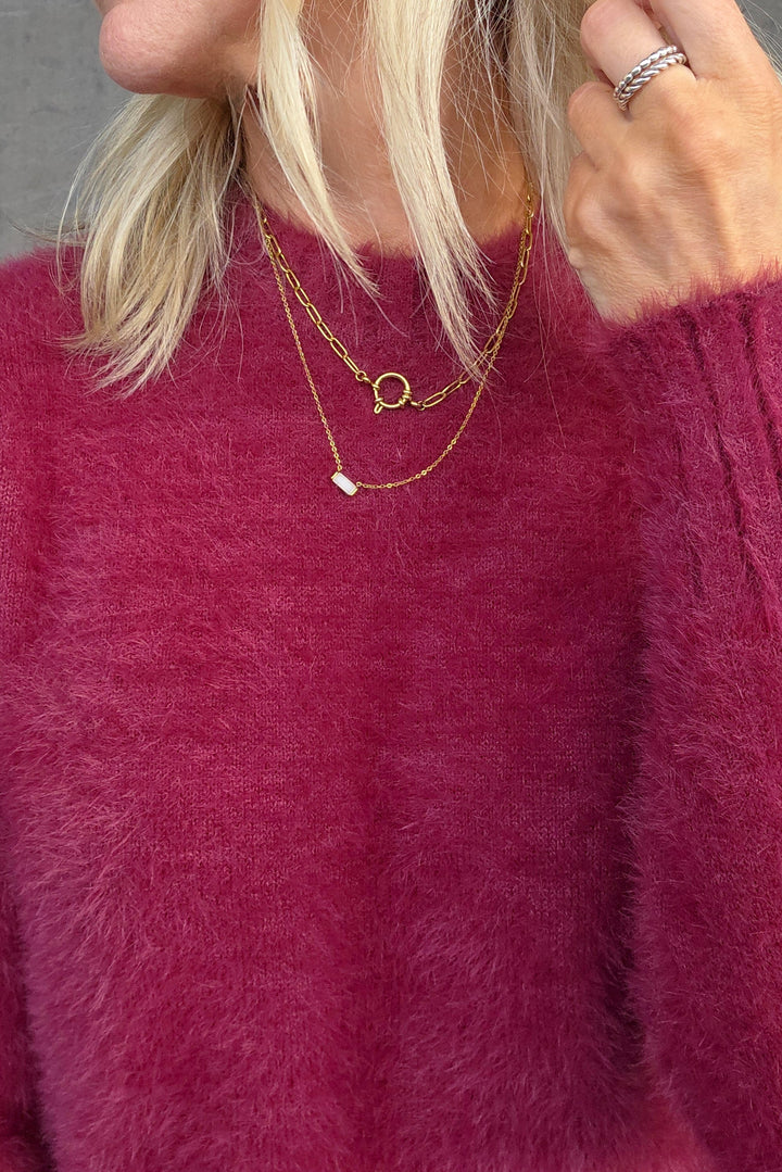 Fluffy Crop Knit - Wine - Mabel and Woods