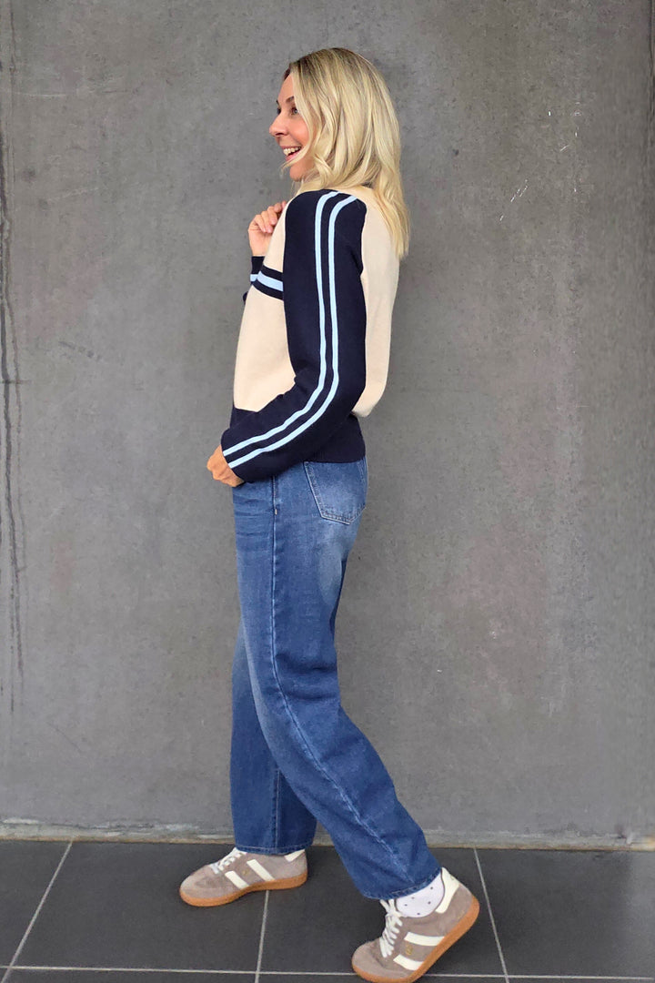Stripe Zip Front Knit - Navy