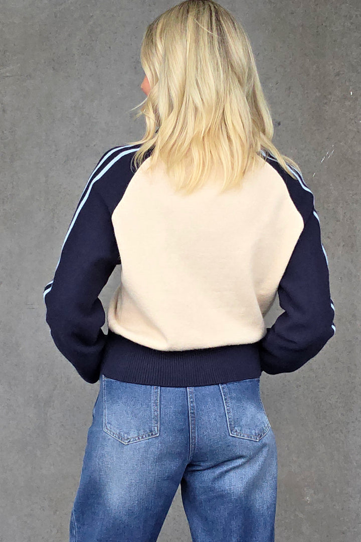 Stripe Zip Front Knit - Navy