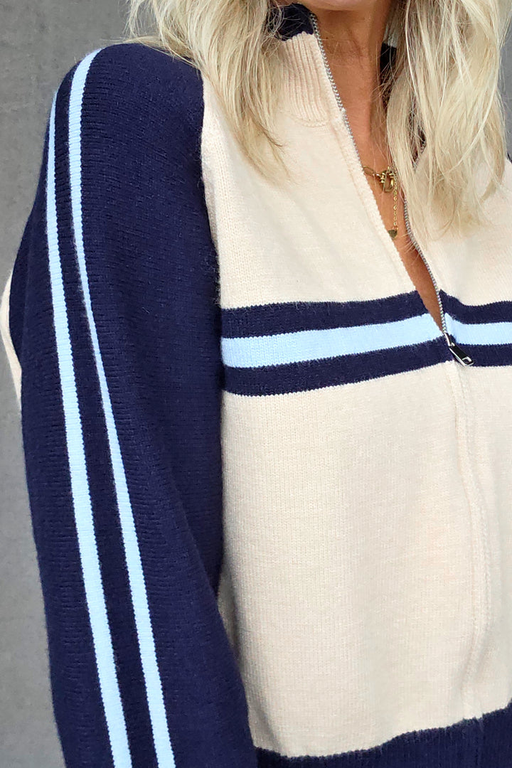 Stripe Zip Front Knit - Navy