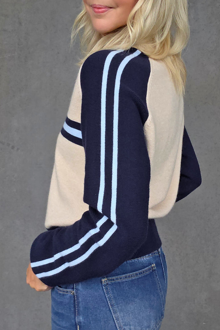 Stripe Zip Front Knit - Navy