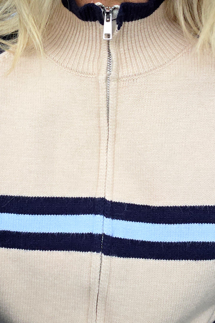 Stripe Zip Front Knit - Navy