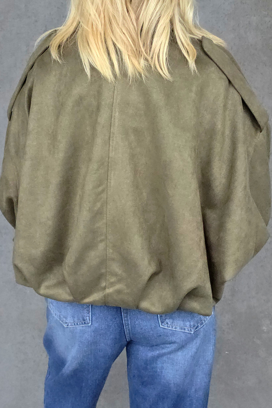Bubble Hem Faux Suede Jacket - Khaki