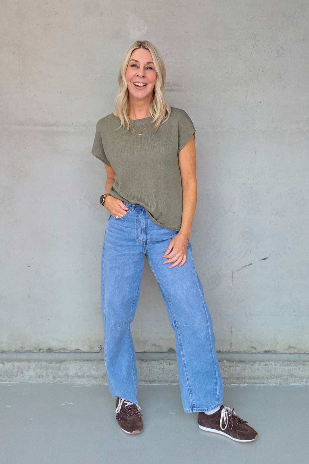 Henley Knitted Top - Khaki