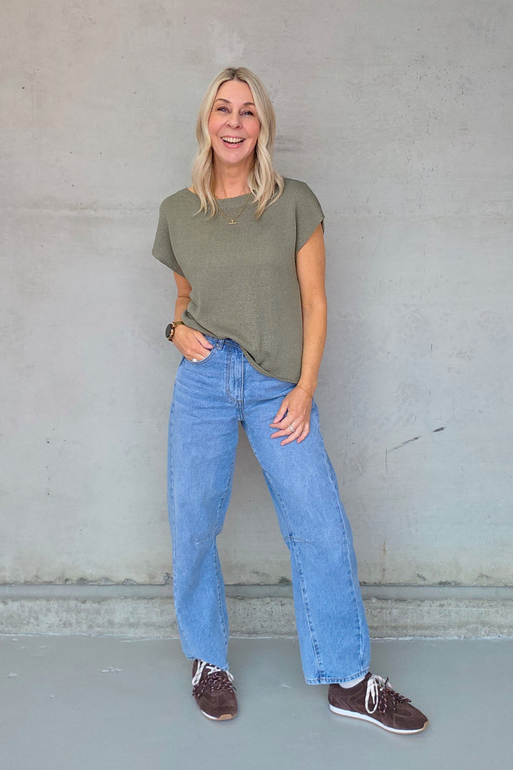 Henley Knitted Top - Khaki