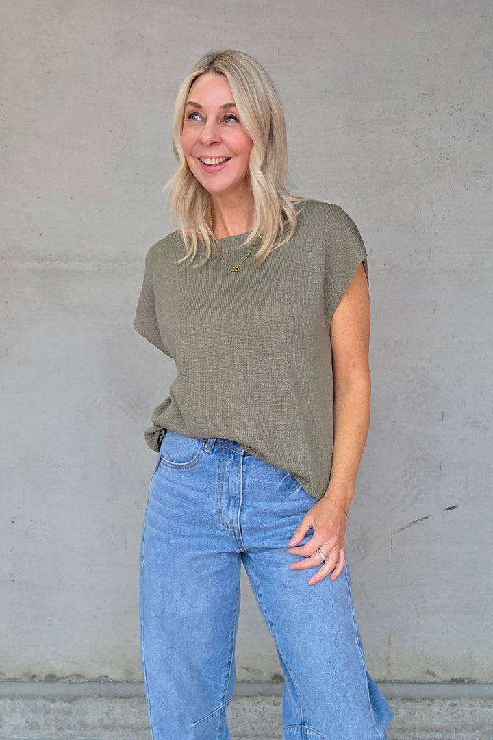 Henley Knitted Top - Khaki