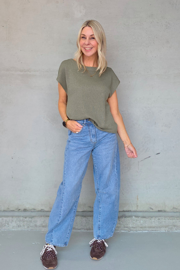 Henley Knitted Top - Khaki