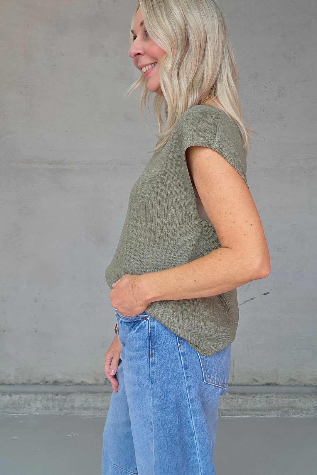 Henley Knitted Top - Khaki